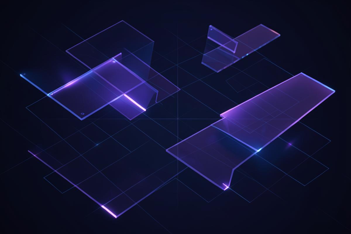 Abstract digital interface with glowing indigo shapes